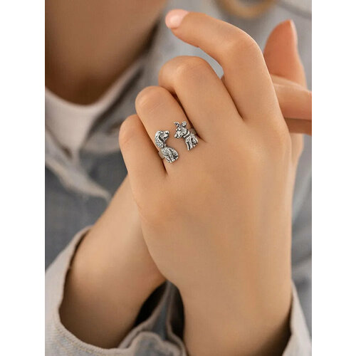 Кольцо Самородок, серебро, 925 проба, чернение, безразмерное, серебристый