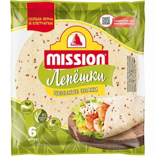 Лепешки пшеничные Mission Цельные злаки, 20 см, 6 шт, 250 г