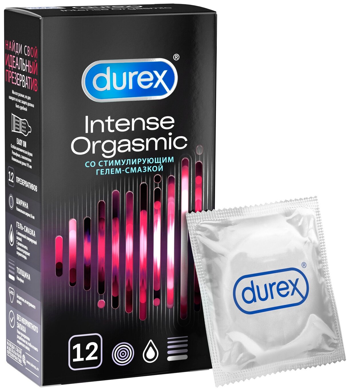 Рельефные презервативы со стимулирующей смазкой Durex Intense Orgasmic - 12 шт.