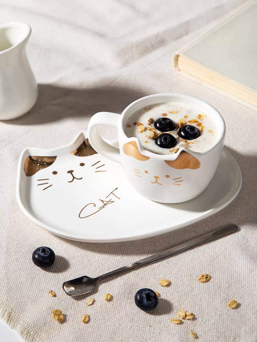 Чайная пара DB HOMME, кружка с блюдцем, с котенком, 3 предмета