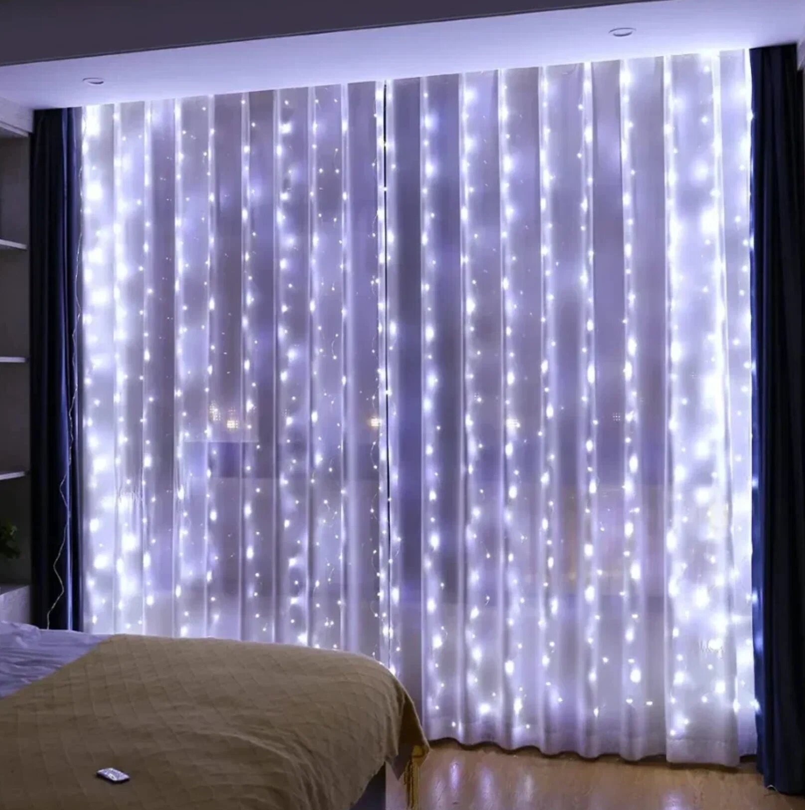 Гирлянда электрическая интерьерная 15х15 метра Новый Год 2023 /160 LED/Светодиодная штора- занавес/Световой дождь/Тюль /Свет белый/Серия: Лапландия