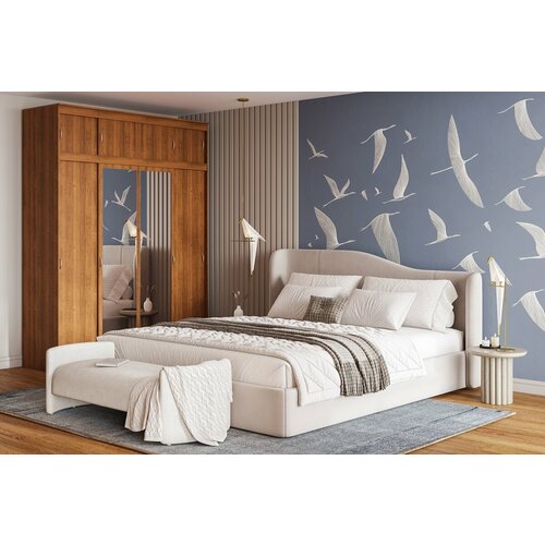 Шкаф-купе Миллениум-4 с антресолью Орех Экко для одежды с зеркалом четырёхдверный 220*230*40 Мегамебель