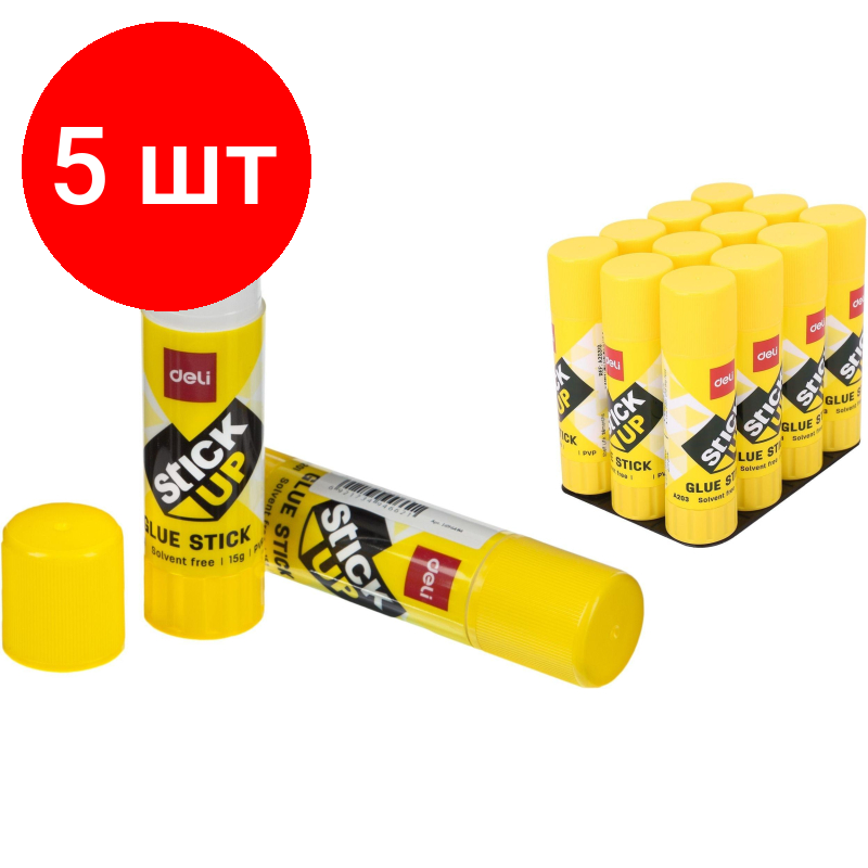 Комплект 5 штук, Клей-карандаш 15г Deli Stick UP EA20110 ПВП