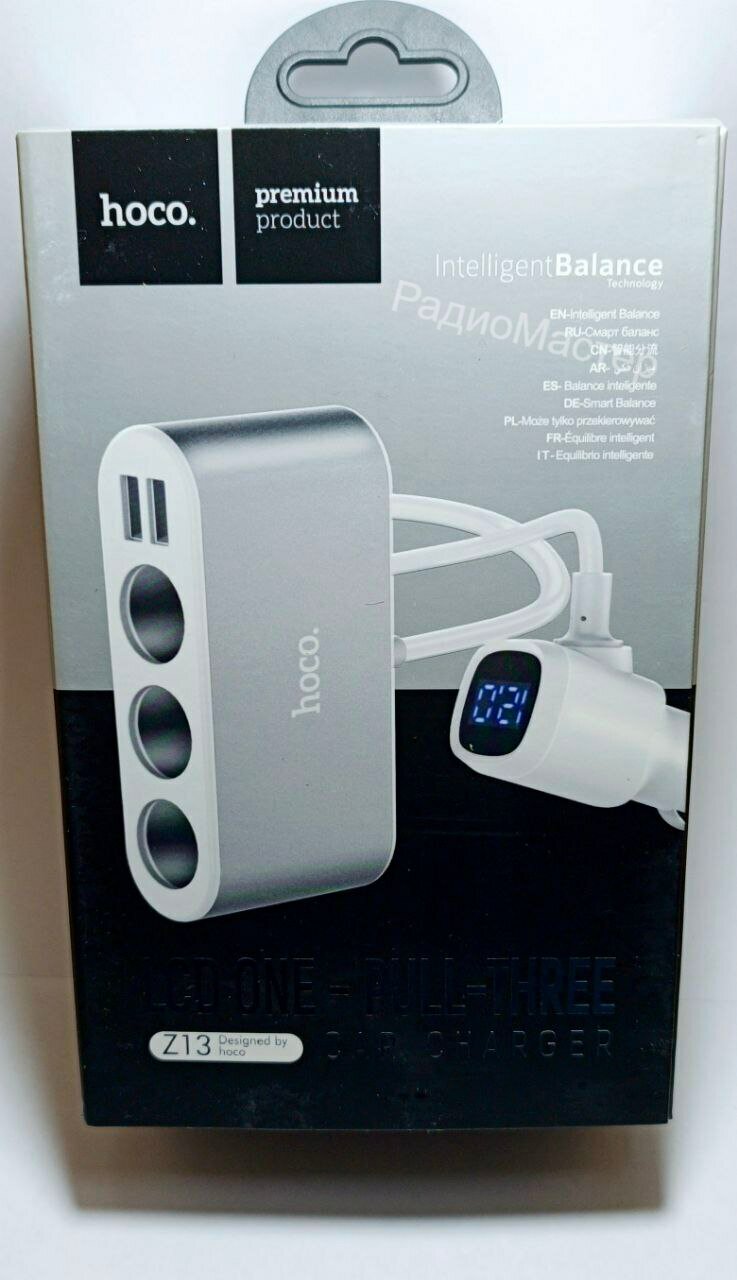 Разветвитель автомобильного прикуривателя Hoco Z13, три гнезда+ 2 USB
