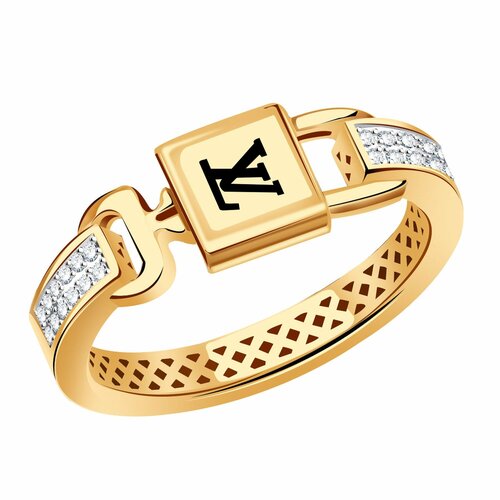 Кольцо Diamant online красное золото 585 проба родирование эмаль фианит размер 185 прозрачныйчерный 31064₽