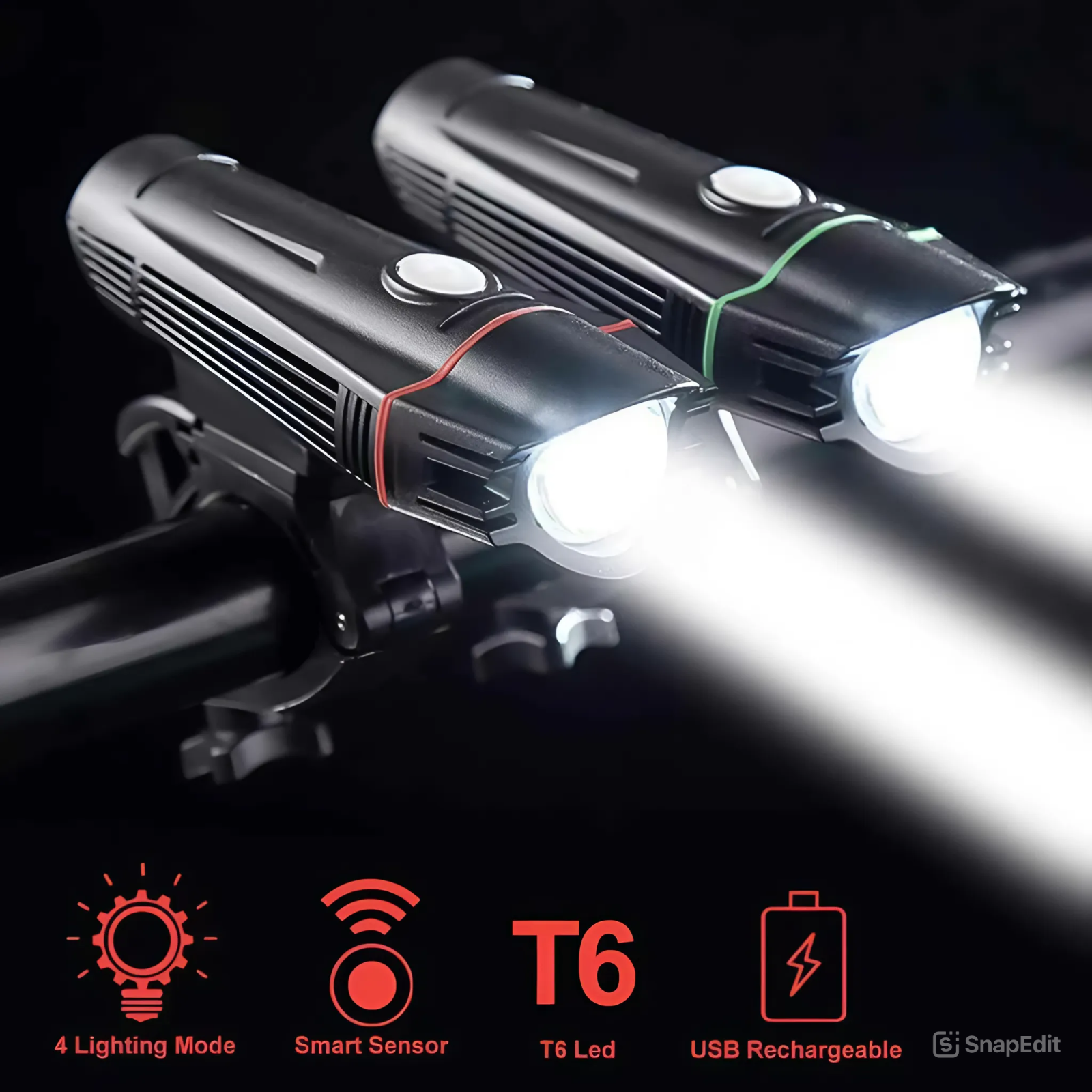 Фонарик YYC Shark-Shop LED, для велосипеда и самоката, черный.