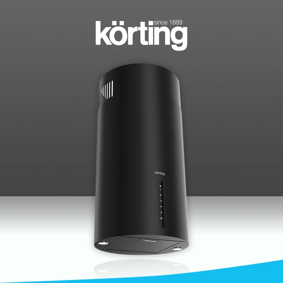 Островная вытяжка Korting KHA 39970 N Cylinder производительность 900 м3/ч, 3 скорости, сенсор, черная