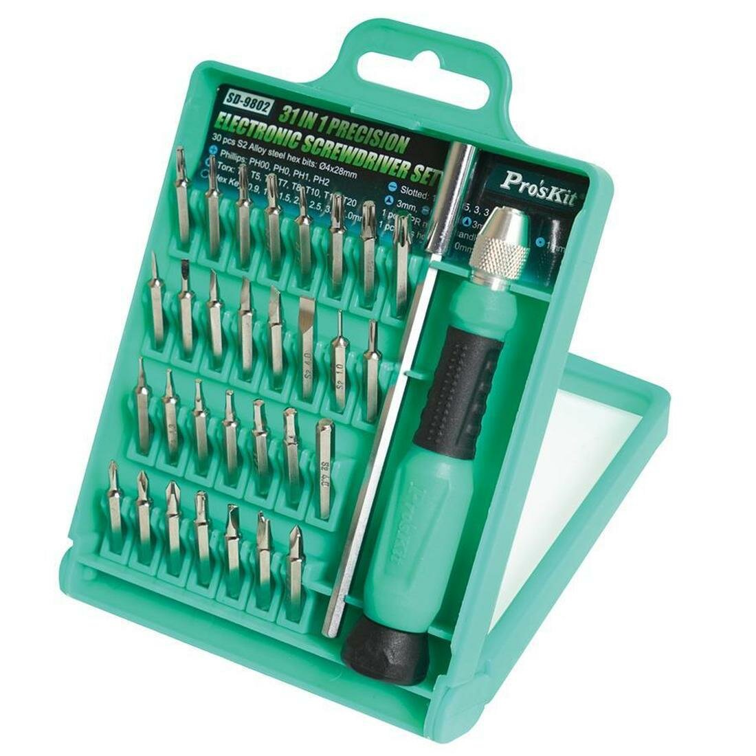 Отвертка Pro'sKit SD-9802 с набором бит из 30 шт, кейс в комплекте