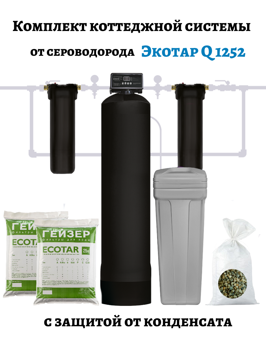 Комплект коттеджной системы Экотар Q 1,8 с защитой от конденсата (обезжелезивание, умягчение и удаление сeроводорода)