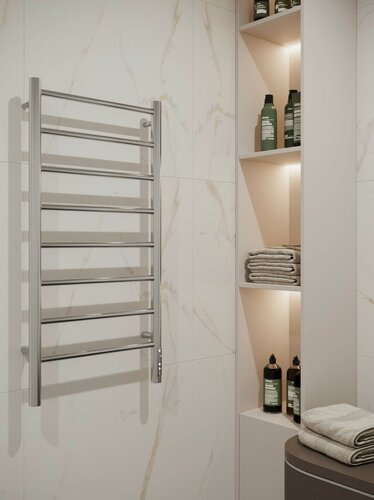 Изображение товара Полотенцесушитель электрический с терморегулятором TERMINUS хром, форма лесенка Аврора П8 300х850 мм