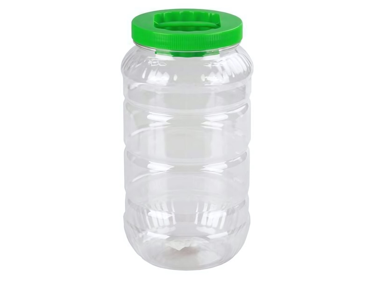 Емкость универсальная 3 л ПЭТ прозрачная с зеленой крышкой безопасна для продуктов