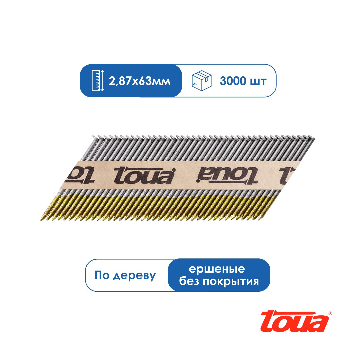 Реечные гвозди по дереву Toua D34 2 87х63 Ri Brt  3000шт  ершеные  без покрытия