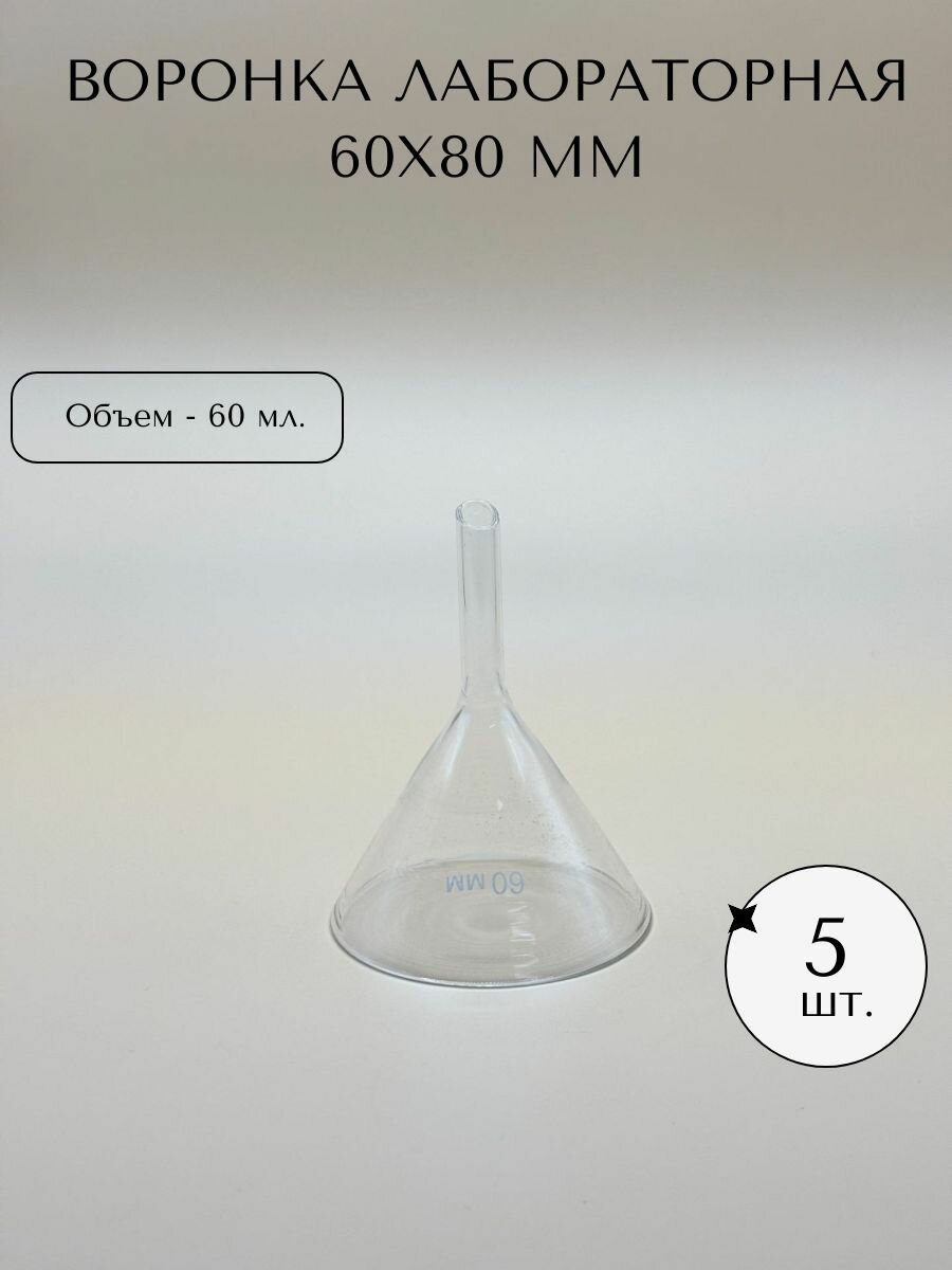 Воронка лабораторная стеклянная 80х60 мм (5 шт)