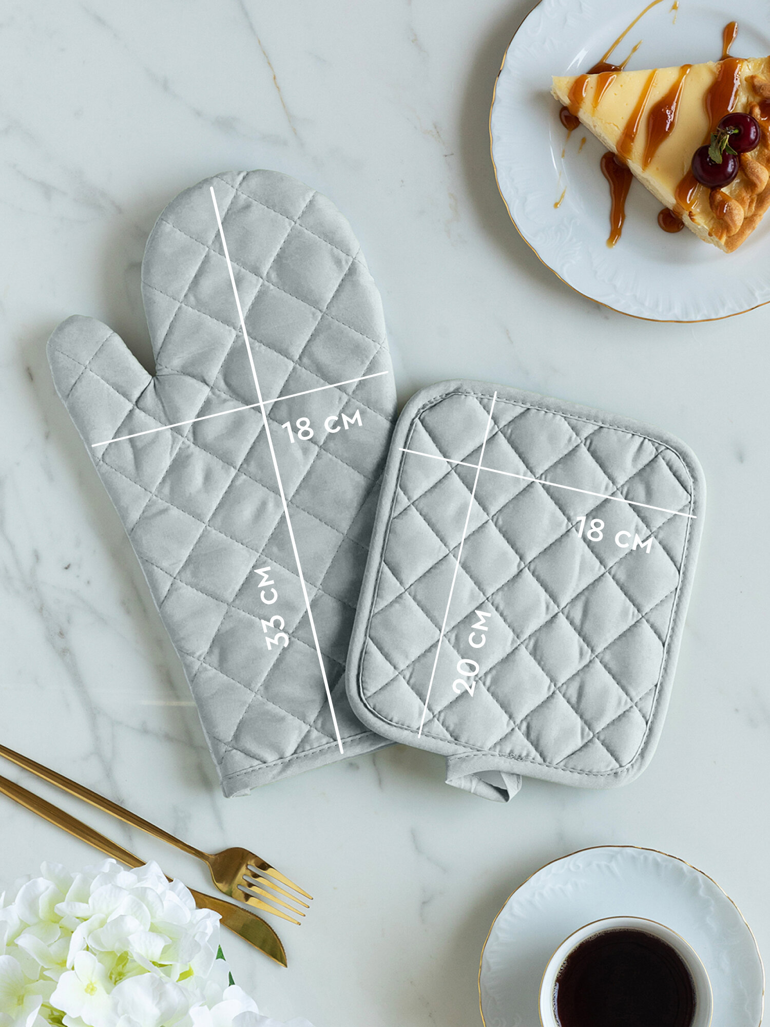 Кухонный набор (прихватка 18х20+рукавица 18х33) "Mia Cara" полиэстер Sea Green