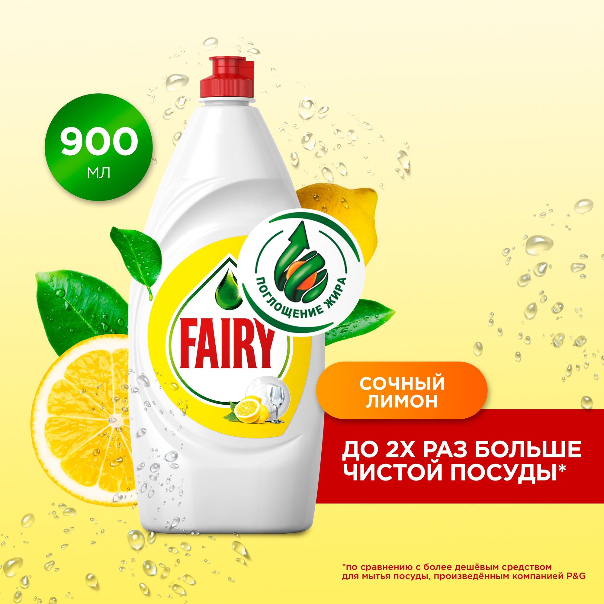 Средство для мытья посуды Fairy Сочный лимон 900 мл,