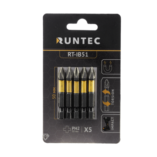 RUNTEC RT-IB51 Бита ударная RUNTEC Diamond Coating H6.35 50мм PH2 5шт.