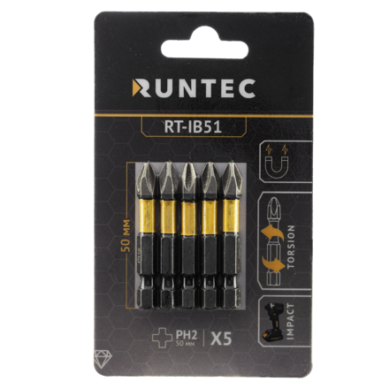 RUNTEC RT-IB51 Бита ударная RUNTEC Diamond Coating H6.35 50мм PH2 5шт.