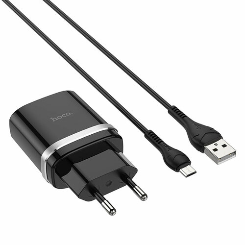 Зарядное устройство Hoco C12Q, черный (QC, 1xUSB, 3A, кабель microUSB)