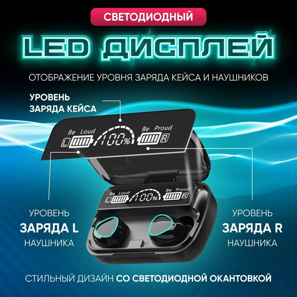 Беспроводные наушники M10 Newest с LED-Дисплеем / Bluetooth 5.1 TWS / Кейс-повербанк / PowerBank — фото 1