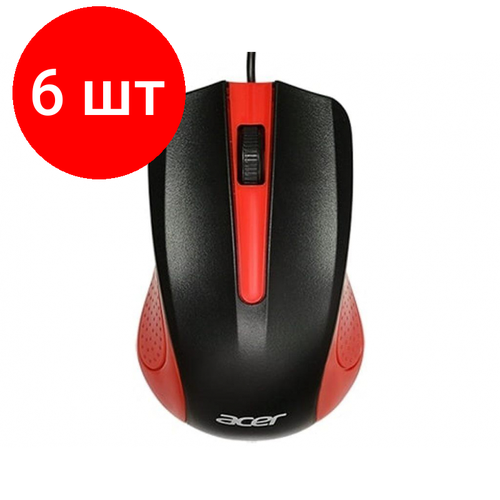 Комплект 6 штук, Мышь компьютерная Acer OMW012, черный/красный