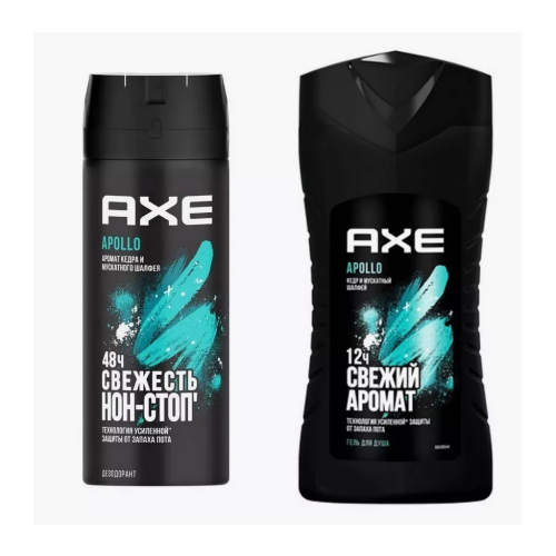 Дезодорант AXE Apollo 150 мл + гель для душа AXE Apollo 250 мл axe мужской дезодорант спрей apollo кедр и мускатный шалфей 48 часов защиты 150 мл