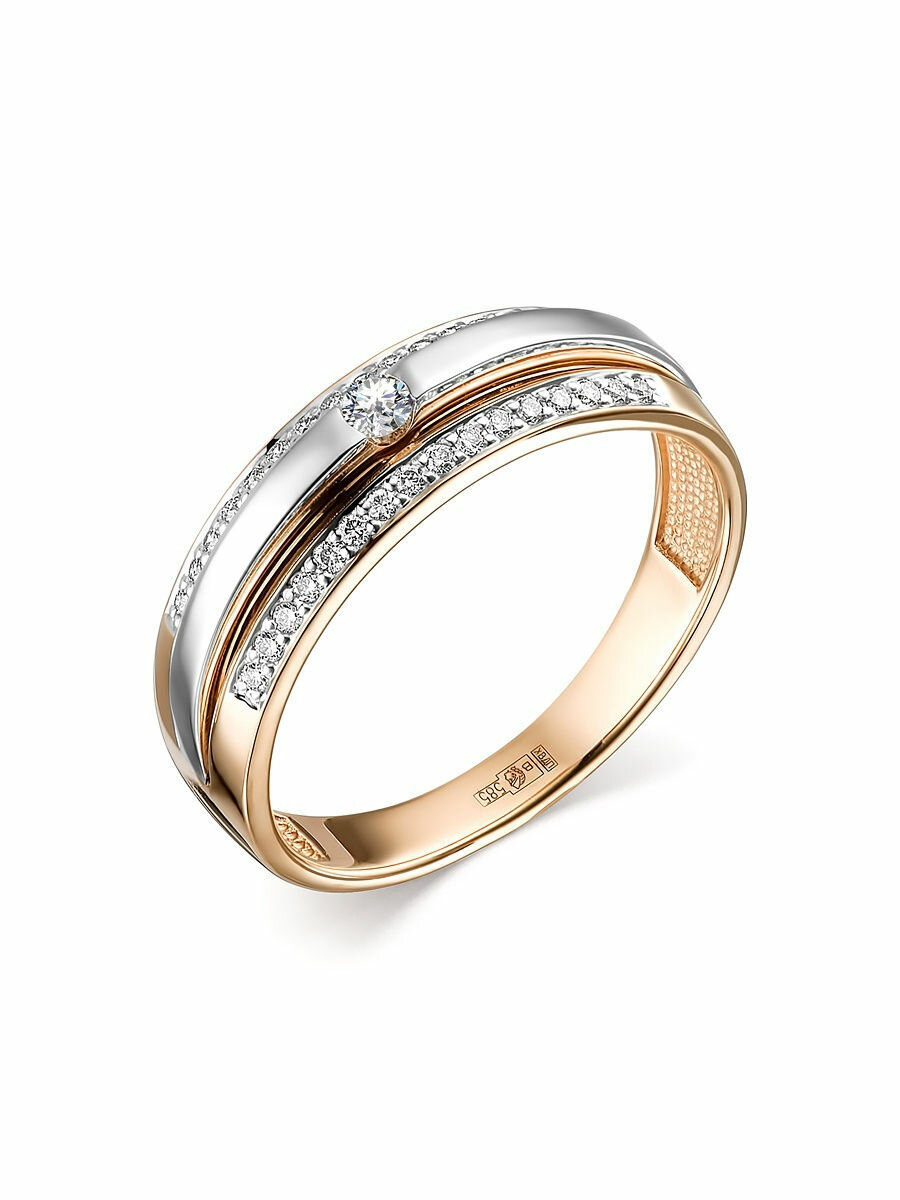 Кольцо обручальное Dewi, комбинированное, красное, белое золото, 585 проба, бриллиант, размер 18.5, золотой