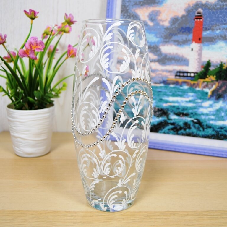 фото Ваза для цветов, настольная декоративная, Ажур Волна белая, 11*11*26 см