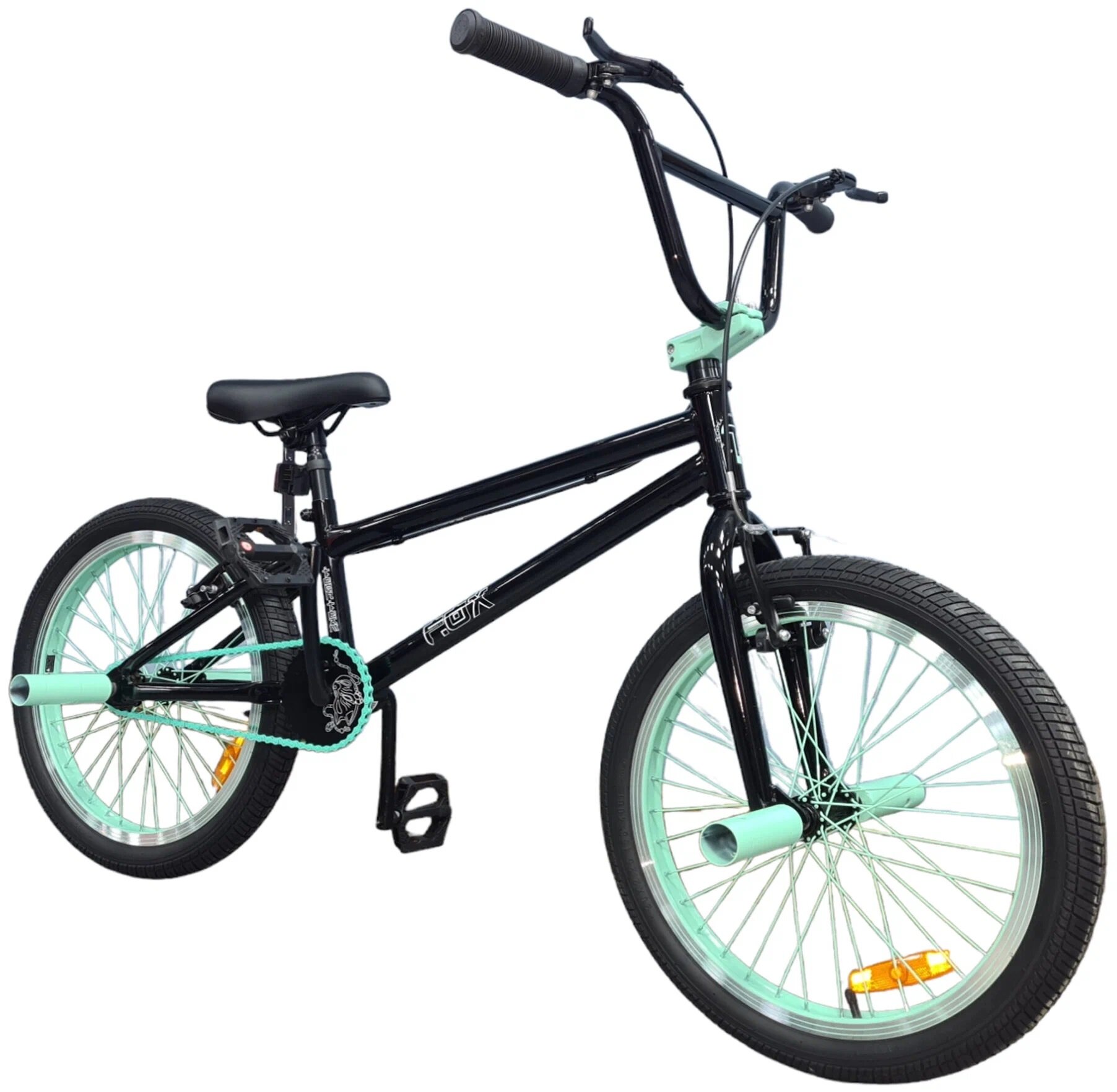 Велосипед BMX Tech Team "Fox 20" 2024, рама 20", с пегами, черно-бирюзовый