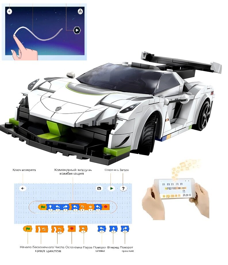 фото Конструктор 3D CaDA спортивная машина Fantasma, программируемая, радиоуправляемая 322 деталей - C51083W
