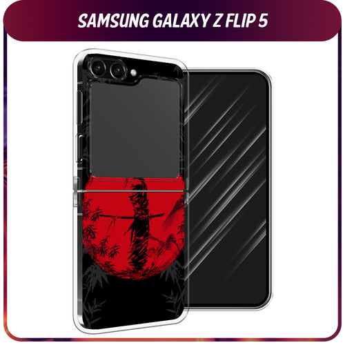 Силиконовый чехол на Samsung Galaxy Z Flip 5 / Самсунг Z Flip 5 Самурай на красном фоне