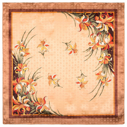 фото Платок павловопосадская платочная мануфактура,89х89 см, горчичный, бежевый