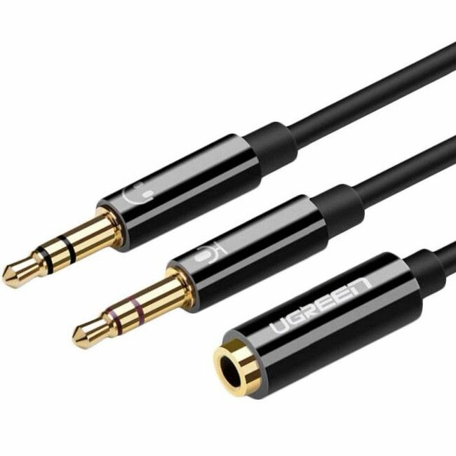 Кабель Ugreen AV140 Dual 3.5 mm Male to 3.5 mm Female Audio Cable (0,2 метра) чёрный (20898)