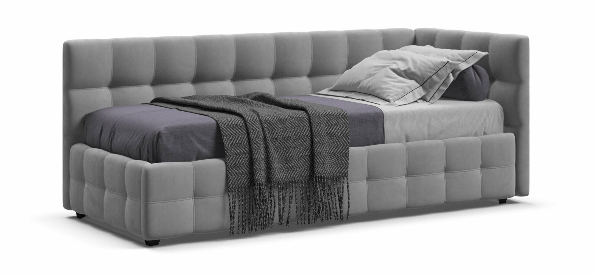 Односпальная кровать BOSS Sleep mini, с ящиками для хранения, велюр Monolit сталь, 90х200 см
