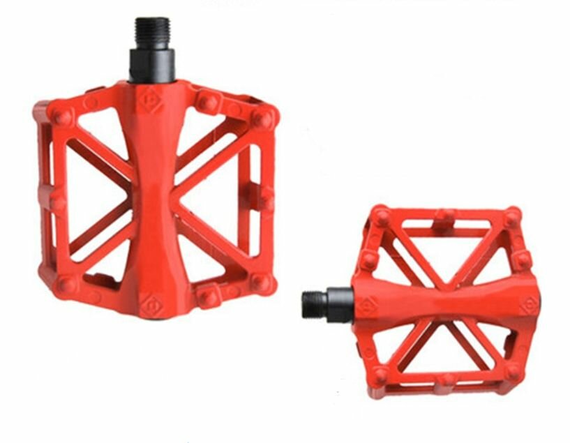 фото Педали для велосипеда 110х95х30 мм, алюминий со светоотраж. полосами для горных велосипедов красные