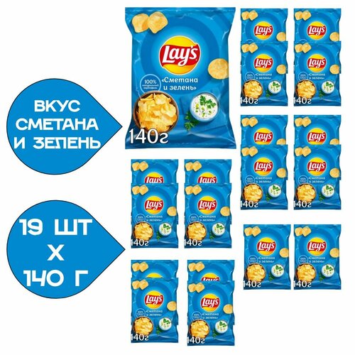 Чипсы картофельные Lay's 140гр. Сметана и Зелень19 пачек