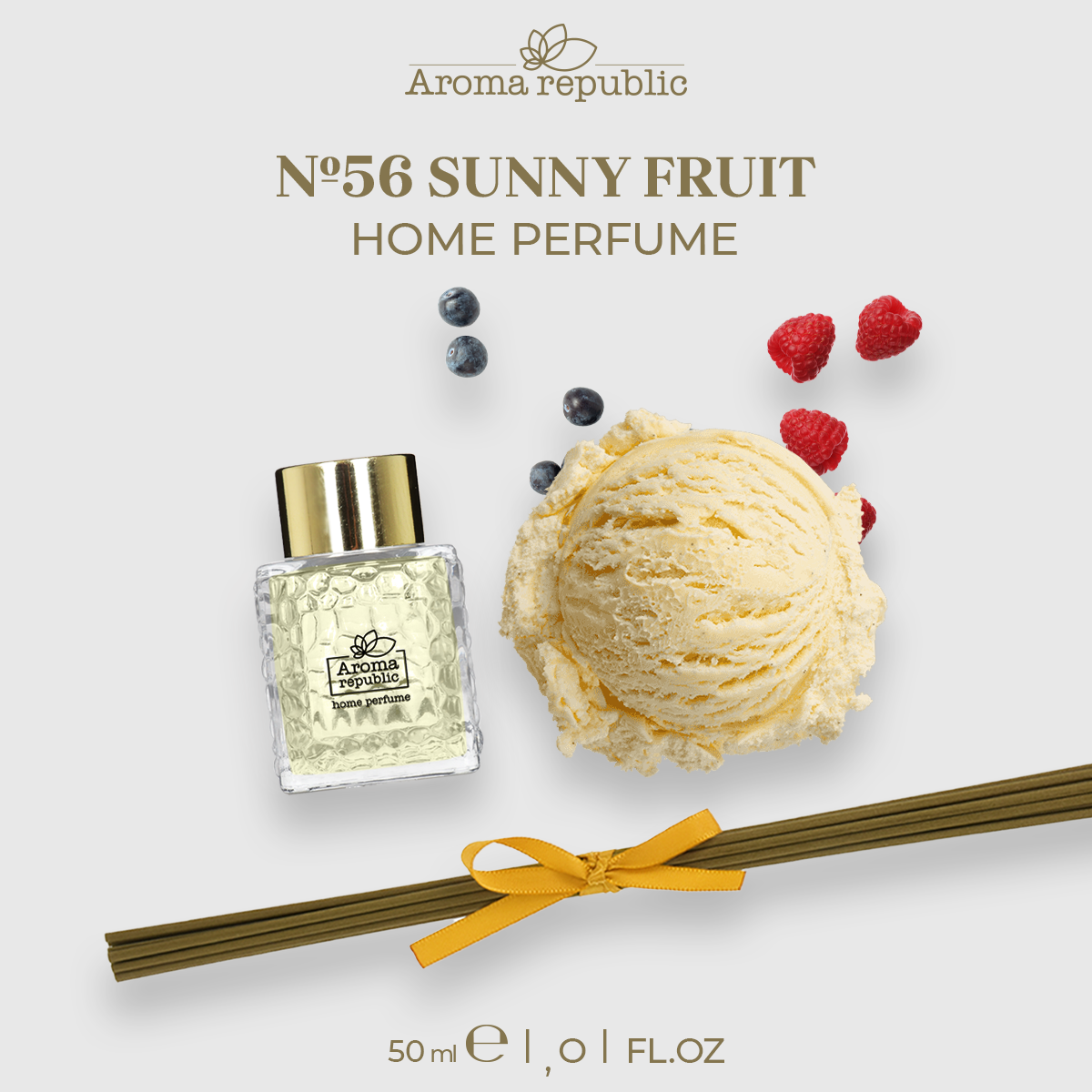 AROMA REPUBLIC Ароматический диффузор в стеклянном флаконе 50 мл,"№56 Sunny fruit"