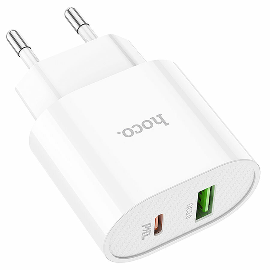 Сетевое зарядное устройство HOCO C95A Lineal 1xUSB + 1xUSB-C, 3A, 20W, белый