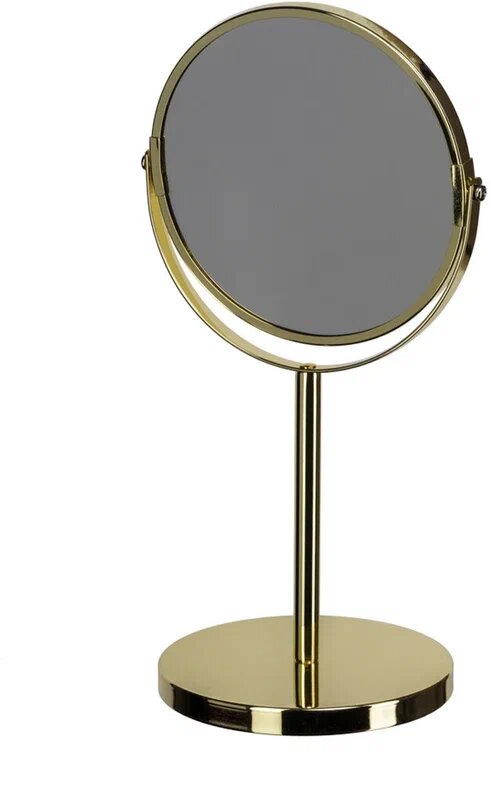 Зеркало косметическое D17см настольное 2-х стороннее золотое