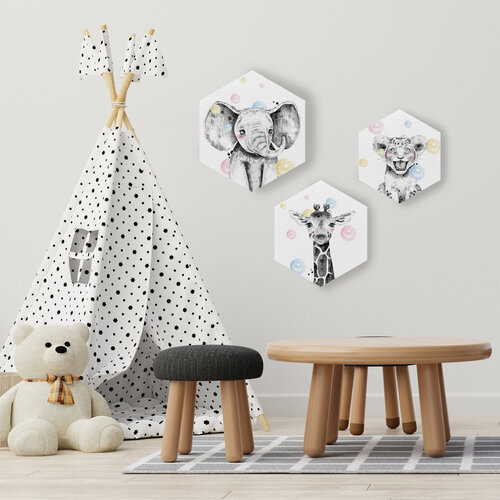 Модульная картина для интерьера на стену шестиугольная Rainbow zoo CANVAS