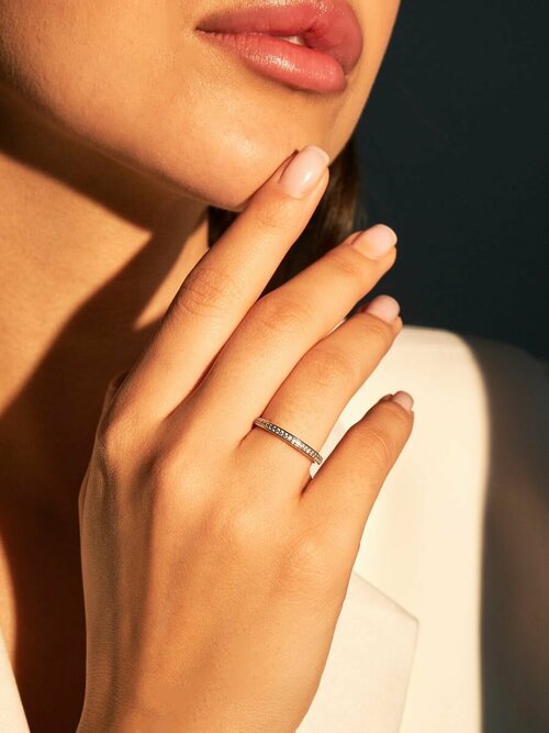 Кольцо помолвочное SKAZKA Natali Romanovoi дорожка из камней, серебро, 925 проба, родирование, фианит, размер 16, бесцветный
