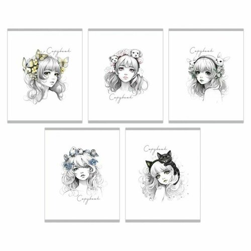 Тетрадь 48 листов в клетку на скрепке Имба-леди обложка мелованный картон твин-лак УФ-лак блок офсет микс 337₽