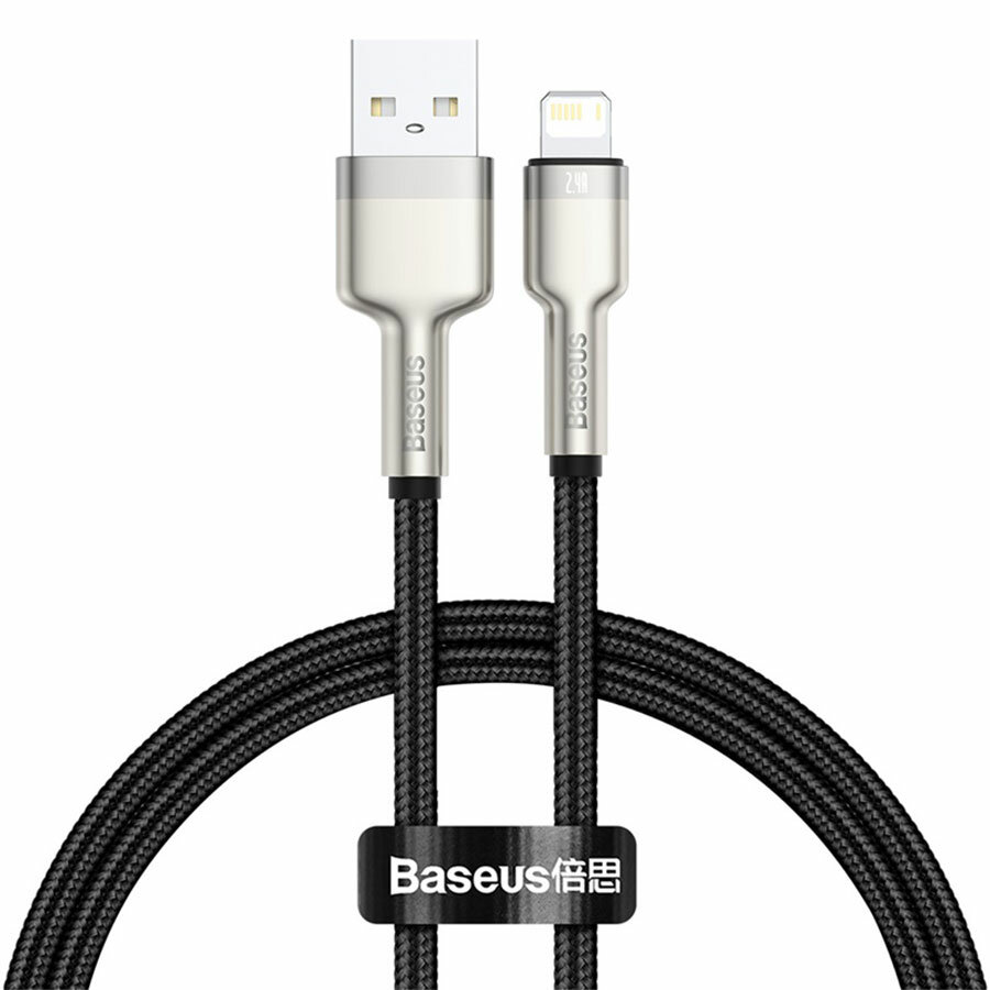 Кабель для айфон USB BASEUS Cafule Series Metal USB - Lightning, 2.4А, 25 см, черный