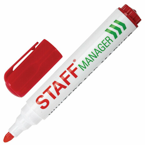 Маркер стираемый для белой доски красный, STAFF Manager WBM-491, 5 мм, с клипом, 151493 упаковка 24 шт. staff маркер для доски manager зелeный