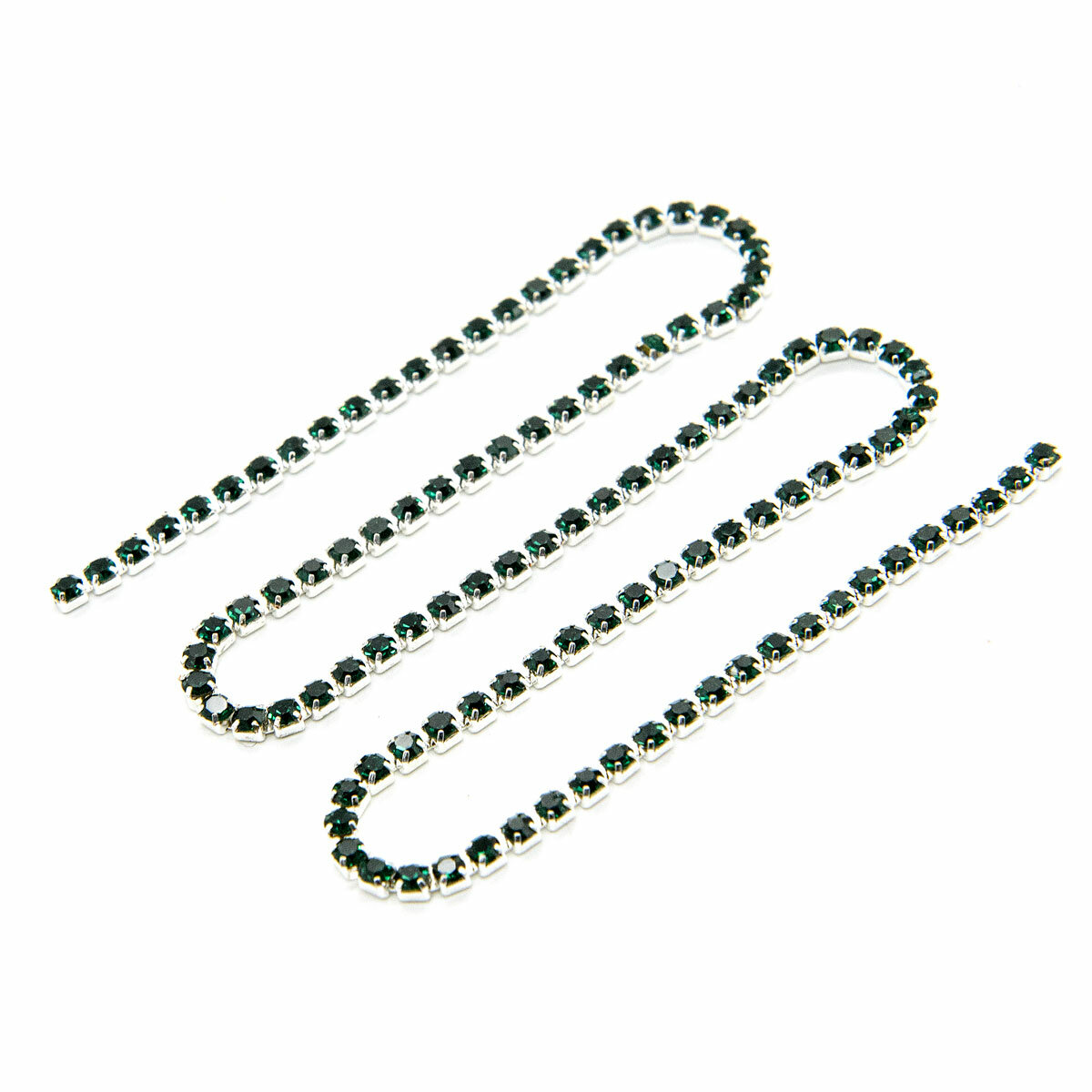 ЦС010СЦ2 Стразовые цепочки (серебро), изумрудный, размер 2 мм, 30 см/упак