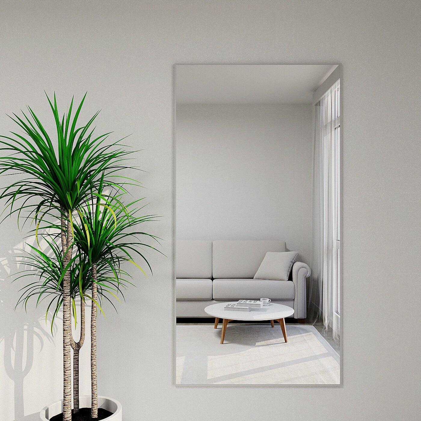 Зеркало настенное в алюминиевой раме Market-house , 160х80 см. Серебро