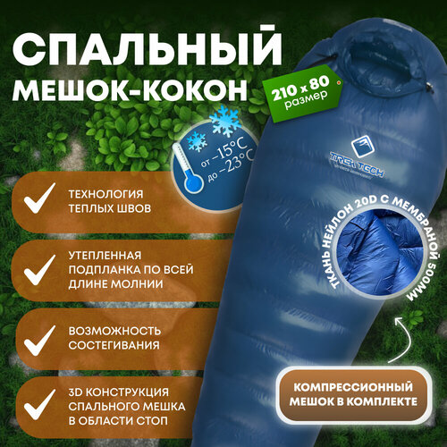 Спальный мешок Trek Tech пуховый 2108050 см застежка справа голубой 1420000₽