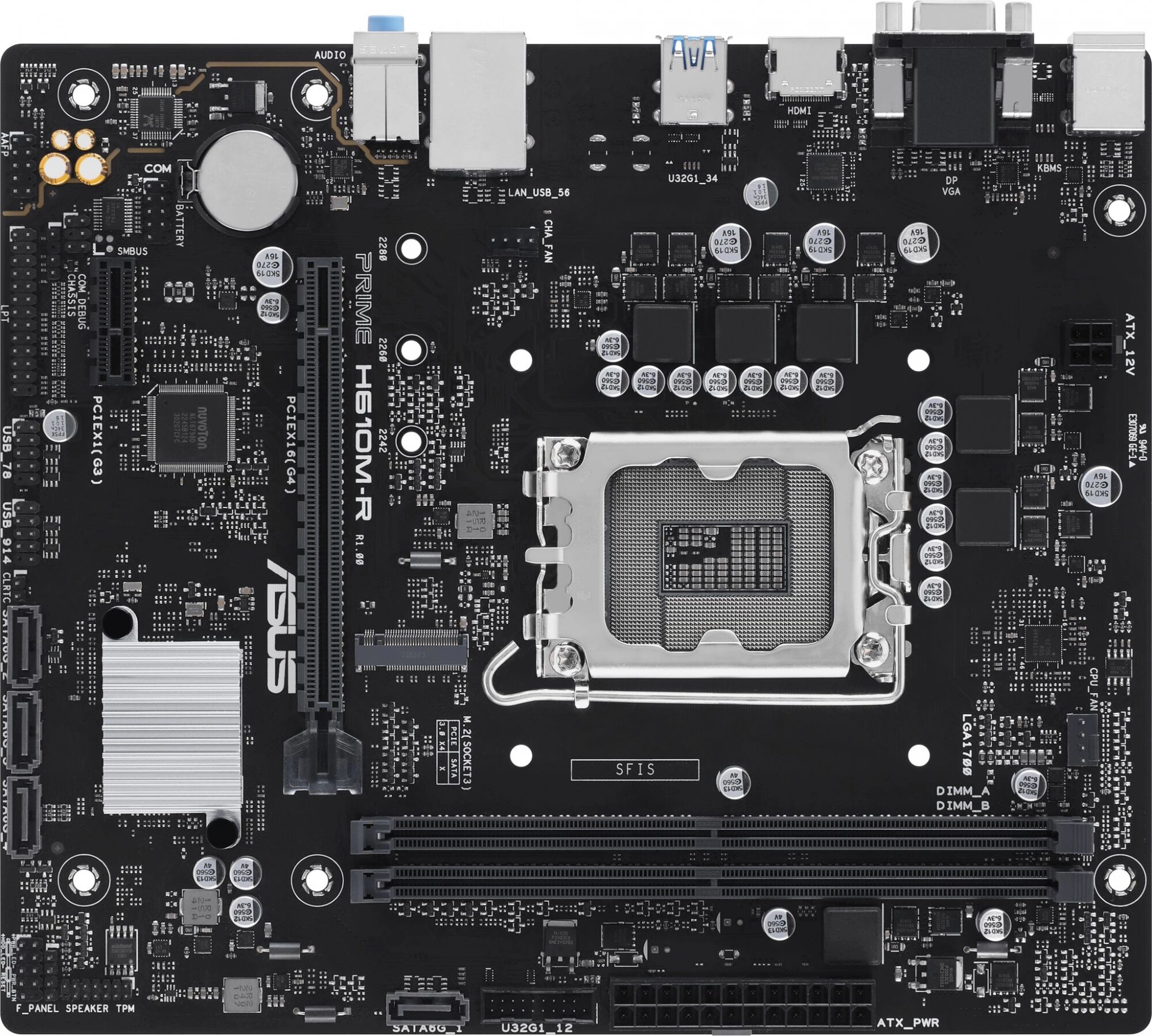 Материнская плата ASUS PRIME H610M-R-SI, LGA1700, H610, 2*DDR5, D-sub+DVI+HDMI, SATA 6.0, M.2, USB 3.2, mATX; 90MB1GL0-M0ECY0 (PRIME H610M-R-SI)