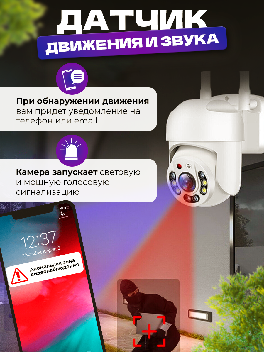 Беспроводная камера наблюдения BOOTLEG Wi-fi / Уличная беспроводная камера видеонаблюдения / Поворотная Wi-fi камера наблюдения