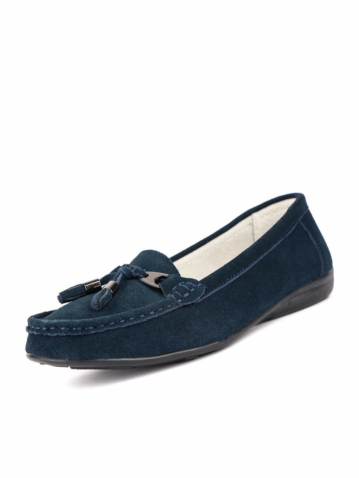фото Темно синие женские кожаные туфли мокасины без каблука Marisetta 12-23WA-523FK