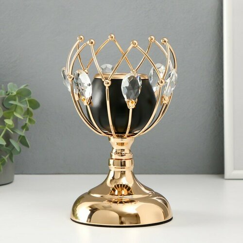 Подсвечник металл стекло на 1 свечу Чёрный бутон d5 см золото 12х12х21 см 2500₽